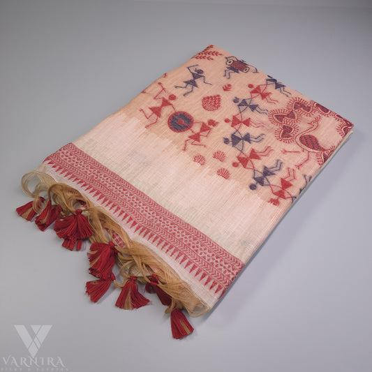 MUGA COTTON SAREE WARLI PRINT | VSFMC087
