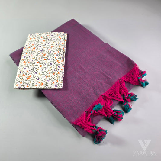 PLAIN KHADI COTTON WITH KALAMKARI BLOUSE | VSFKC169