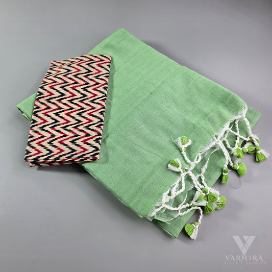 PLAIN KHADI COTTON WITH KALAMKARI BLOUSE | VSFKC171